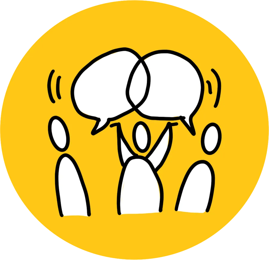 Pictogramme dessiné à la main : un groupe et des bulles de conversation